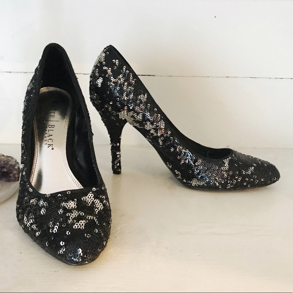 Black and white sequins high heels